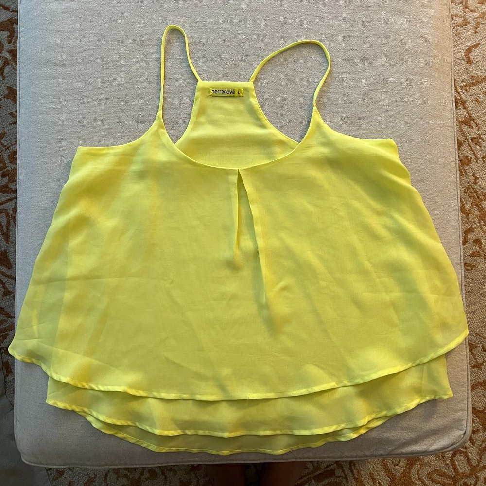 NWOT Terranova Bright Lemon Flowy Layered Tank Sz L